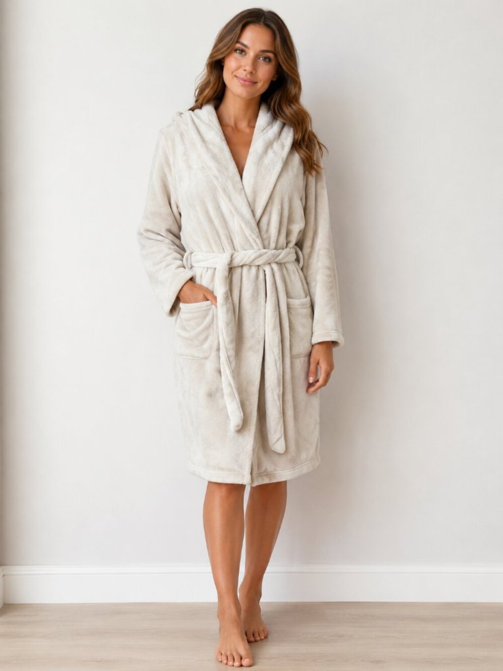Summer & Rose Women's Plush Cream Hooded Robe Size XS/S/M